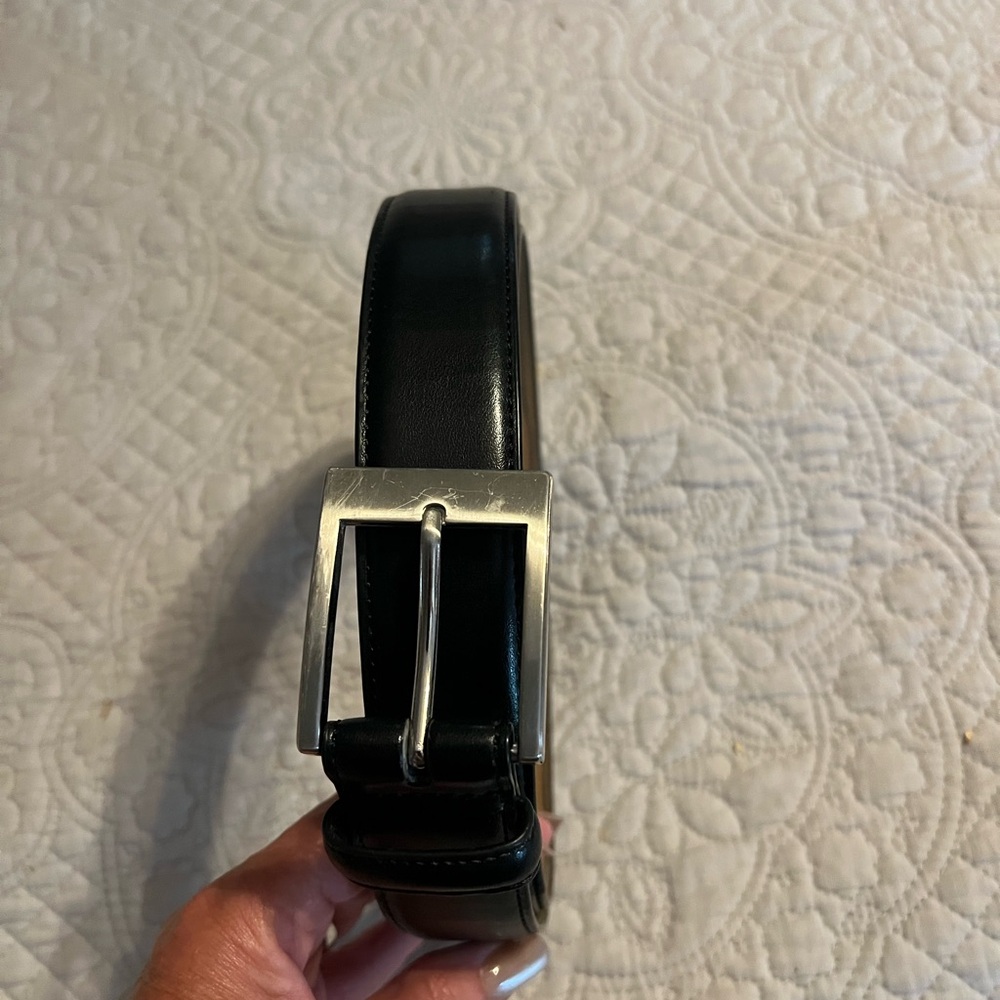 Black Leather Belt with Silver Buckle